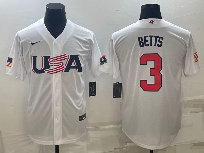 Men 2023 World Cub USA #3 Betts White Nike MLB Jersey9